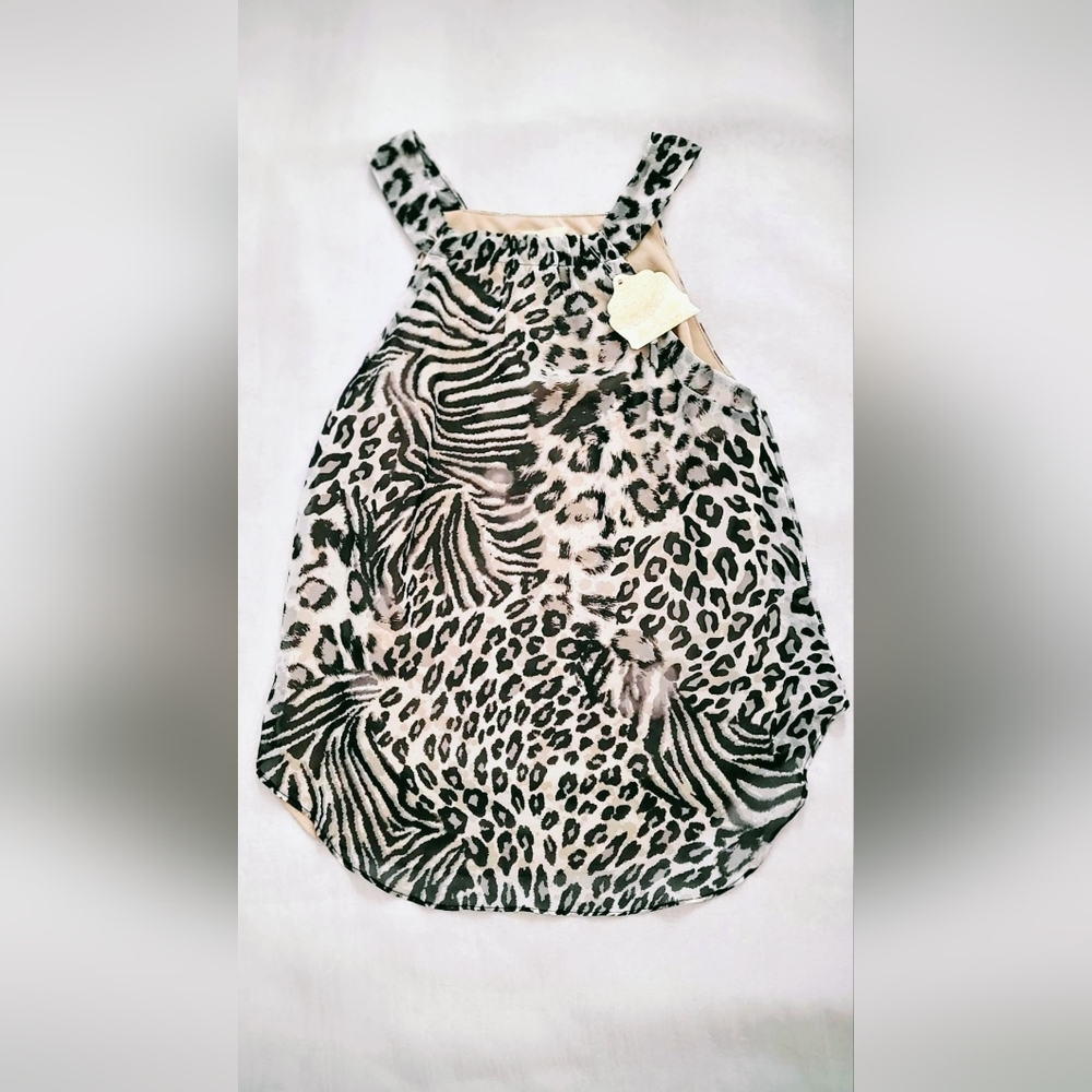 NWT! Leopard Print Summer Resort Club Top Women's Animal High-Neck Blouse Small